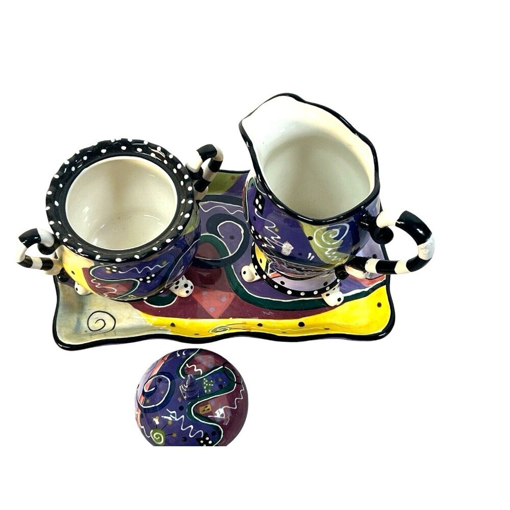 vtg Spiral hand hand painted creamer and sugar bowl set whimsy alice/wonderland - Picture 2 of 5